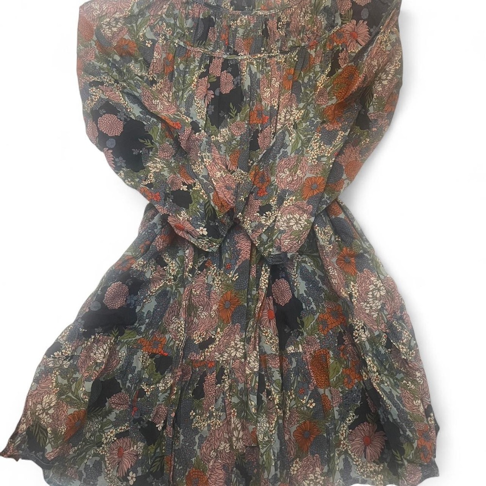 Birds of Paradis by Trovata Floral Smocked Mini Dress Blue Pink Small